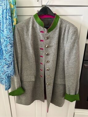Bauer 1947 - Taupe/greyish Wool Jacket w/Green & Pink Accents.